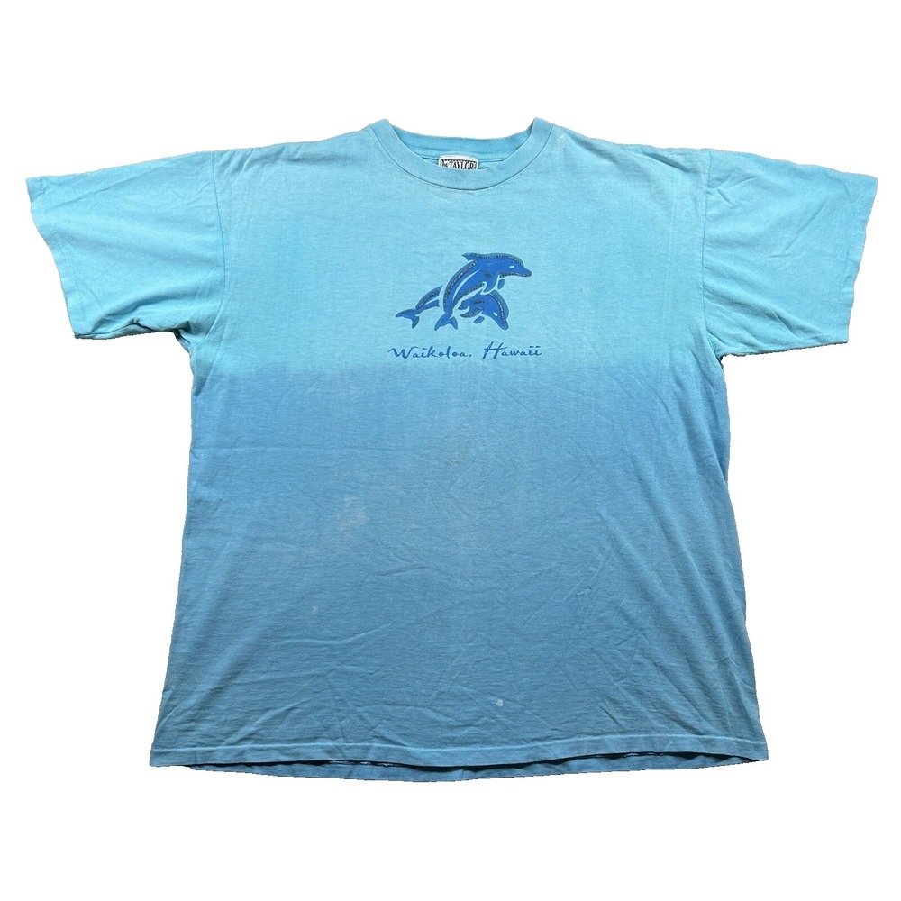 Vintage Hawaii Shirt Mens XL Waikoloa Dolphins Nature Beachy Faded Blue USA